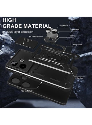 for realme GT 7 / GT 7T Case Cover, Slide Camera Lens Cover, Magnetic Ring Holder Kickstand Protective Phone Case for realme GT 7 / GT 7T, Black - view 5